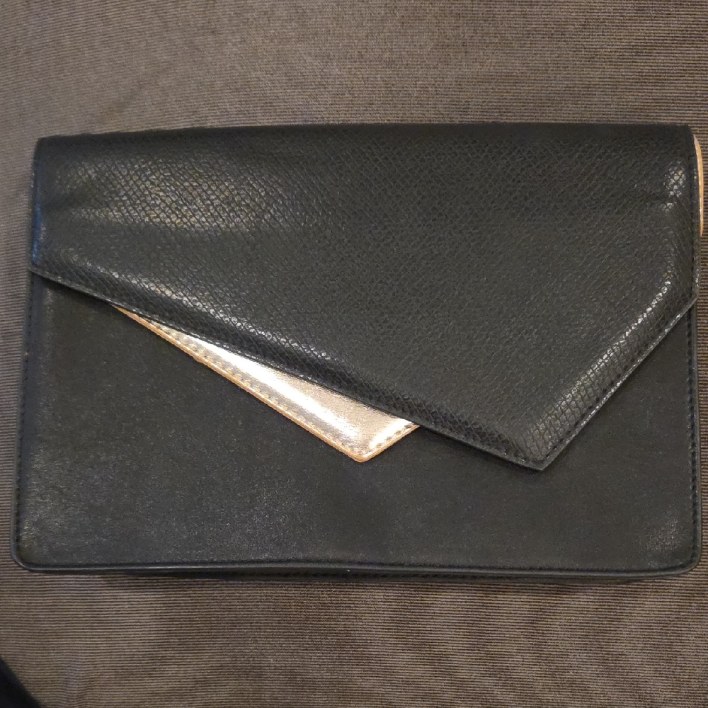Vintage 90'S bebe Black Clutch with Gold Accent Envelope Flap